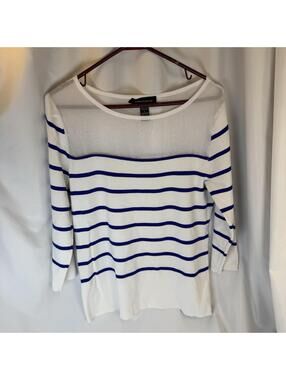 Cable & Gauge Striped Sweater Womens Size Large  Upper Sheer Panel Blue White